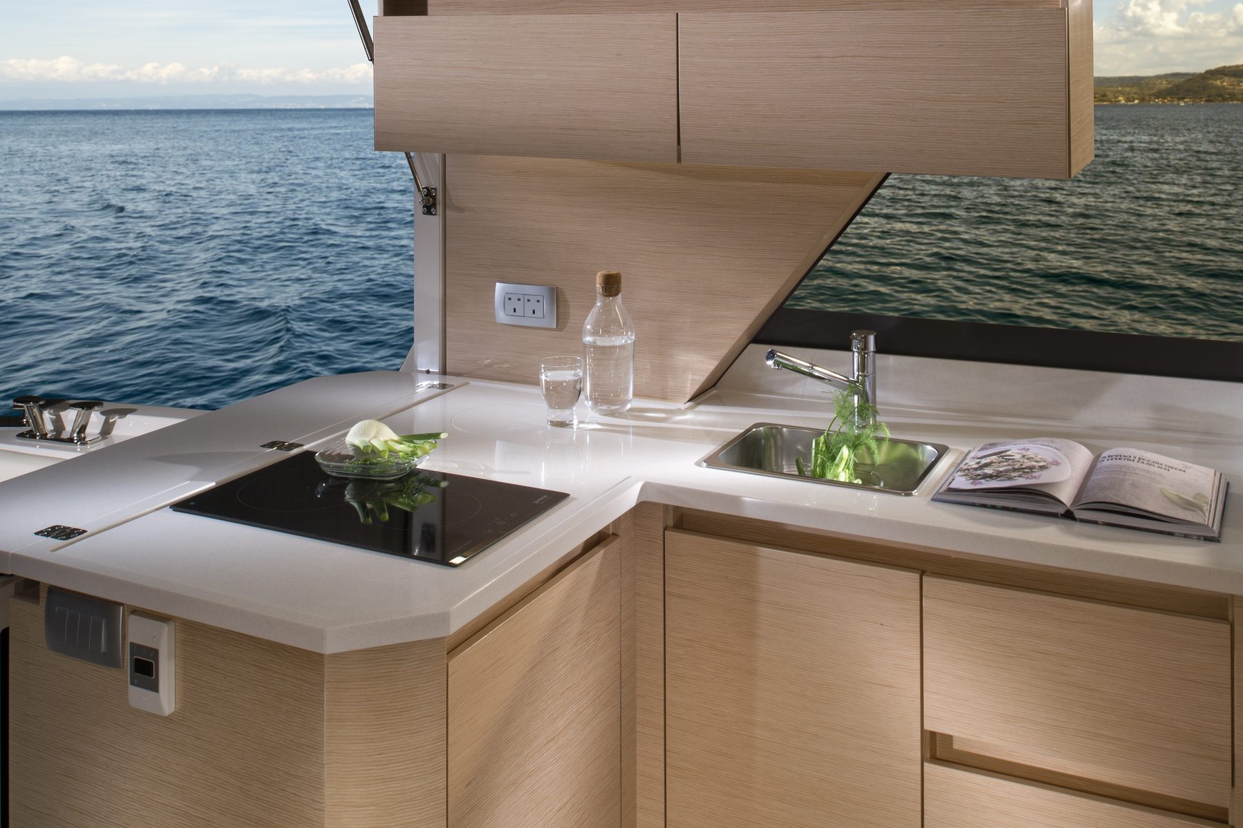 Galley counter detail with induction hob and sink