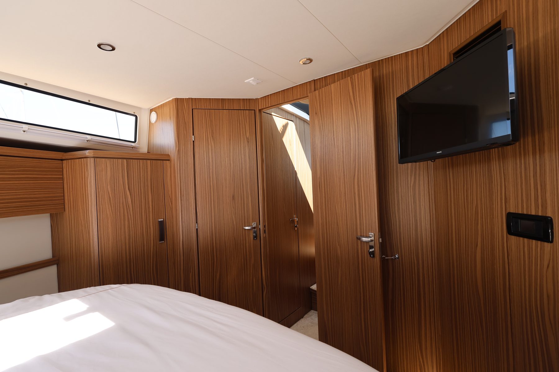 Galley and dinette, marina view